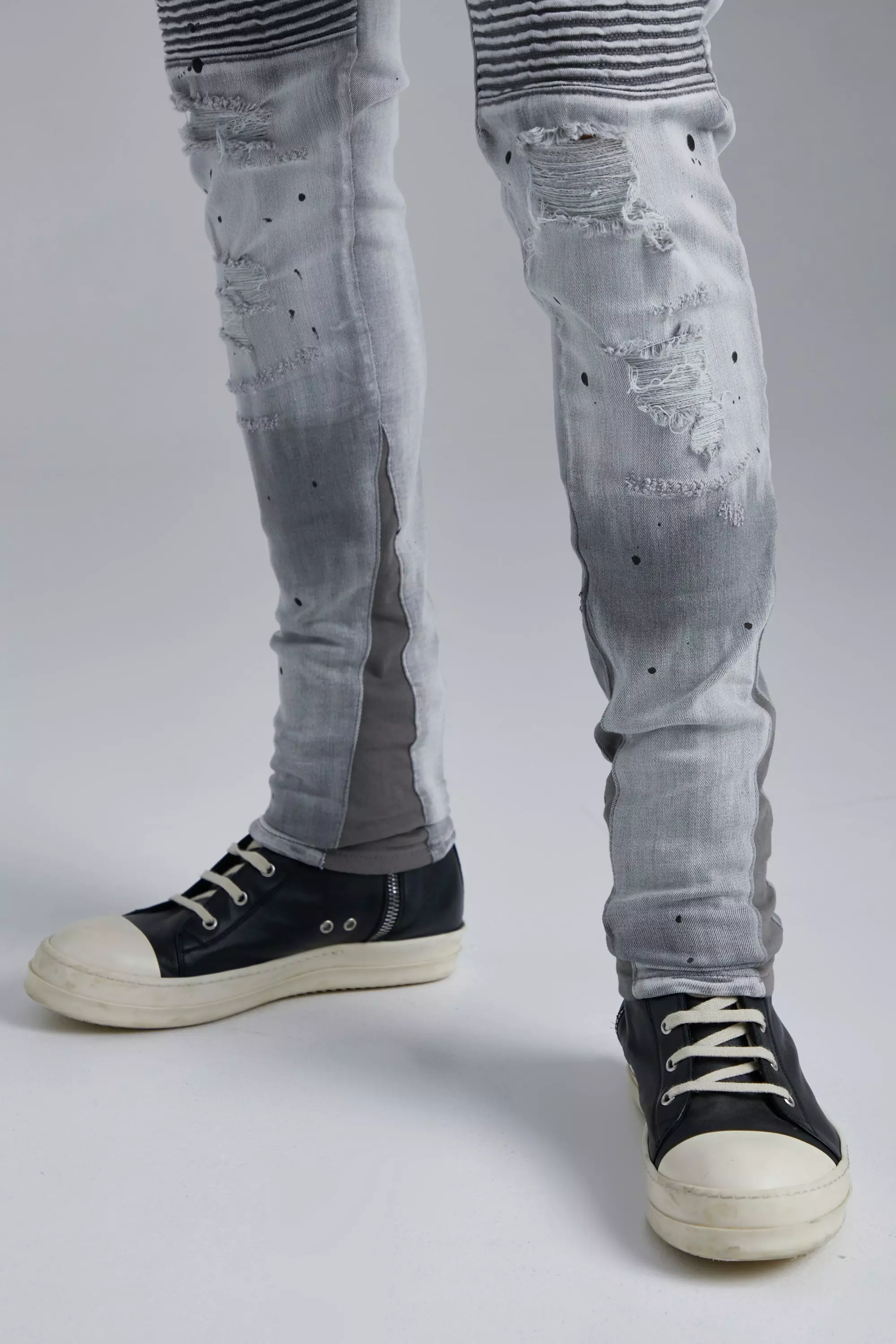 Bleached best sale biker jeans